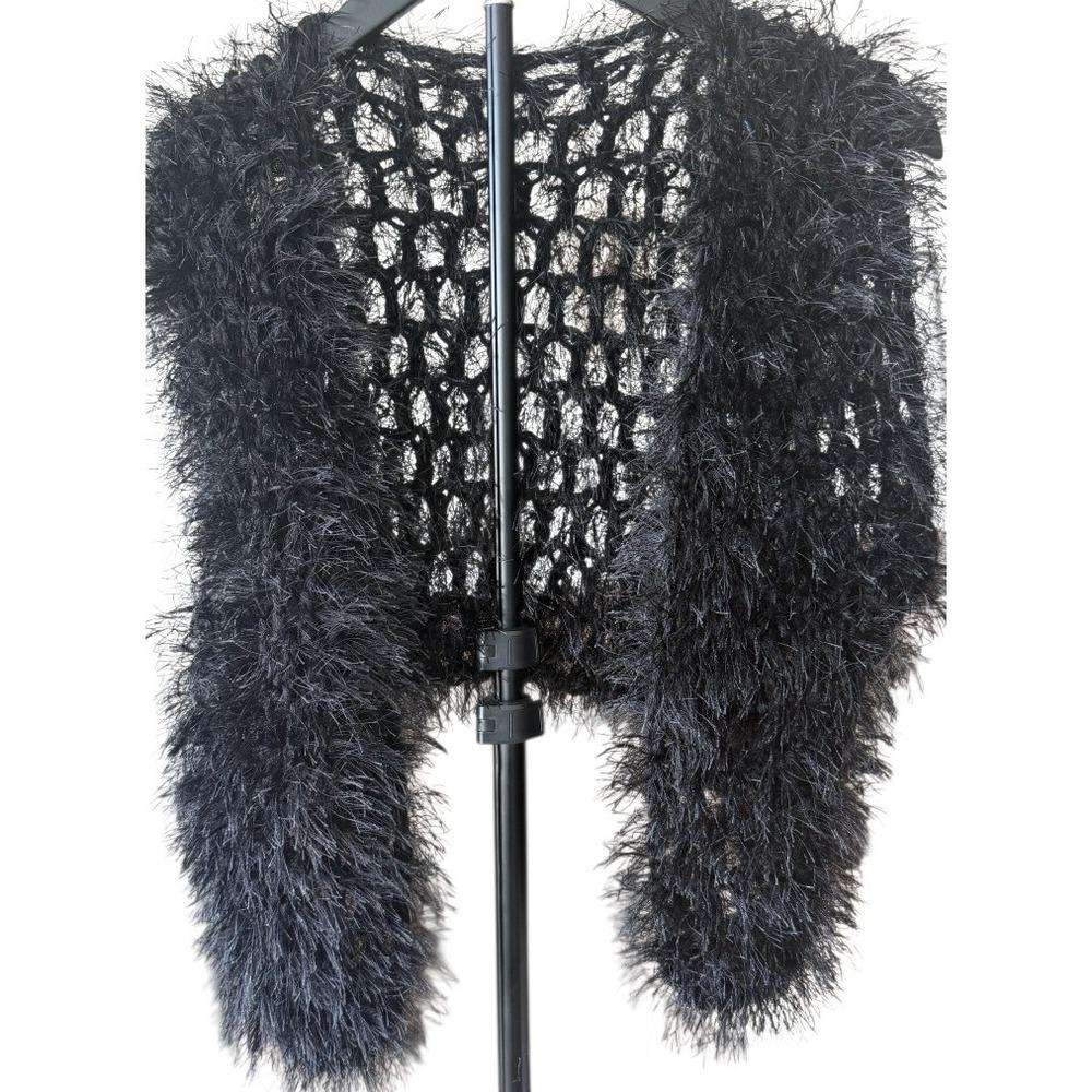 Womens Black Eyelash Knit Bolero Shrug Open Knit Y2K Whimsigoth Fairy Grunge